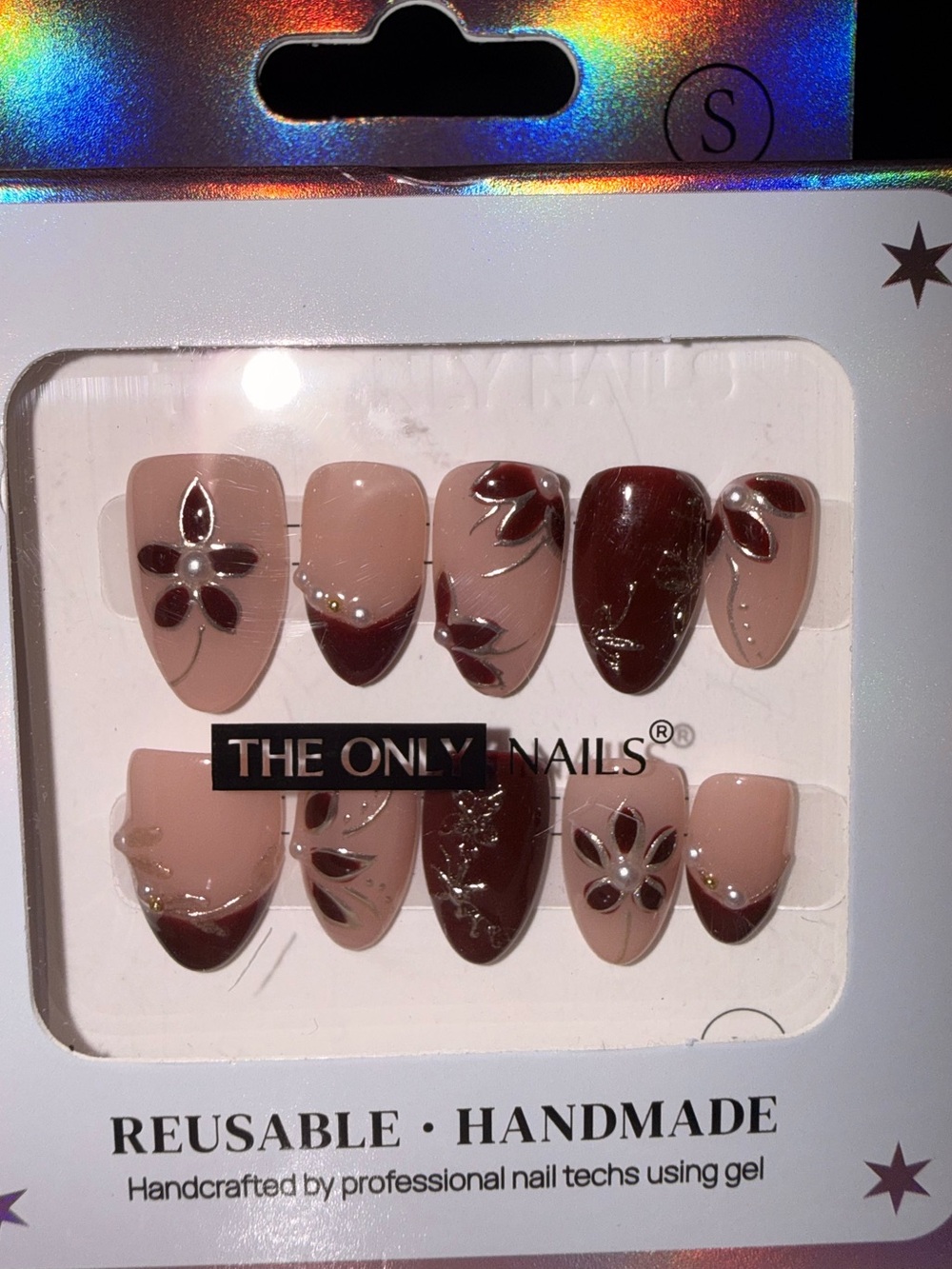 The Only Nails Reusable Handmade Brown Floral Press-On Nail Set